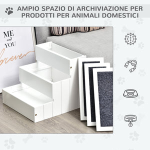 Scaletta per Cani 3 Gradini 40,5x44,5x38 cm in in Legno di Pino Bianco