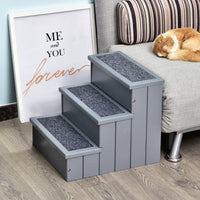 Scaletta per Cani 3 Gradini 40,5x44,5x38 cm in in Legno di Pino Grigio