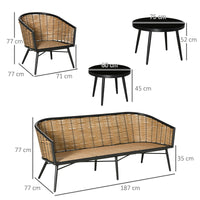 Set da Giardino Divano 2 Poltrone e 2 Tavolini Nero e Rattan