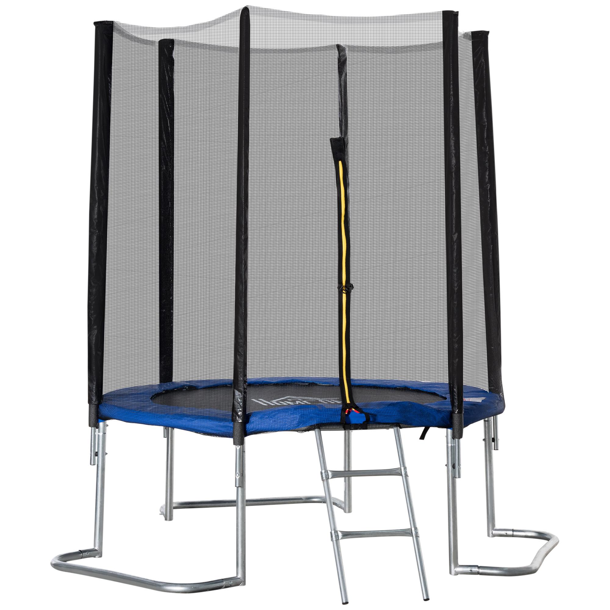 Trampolino Tappeto Elastico per Adulti Ø223x230 cm in con Rete di Sicurezza Blu