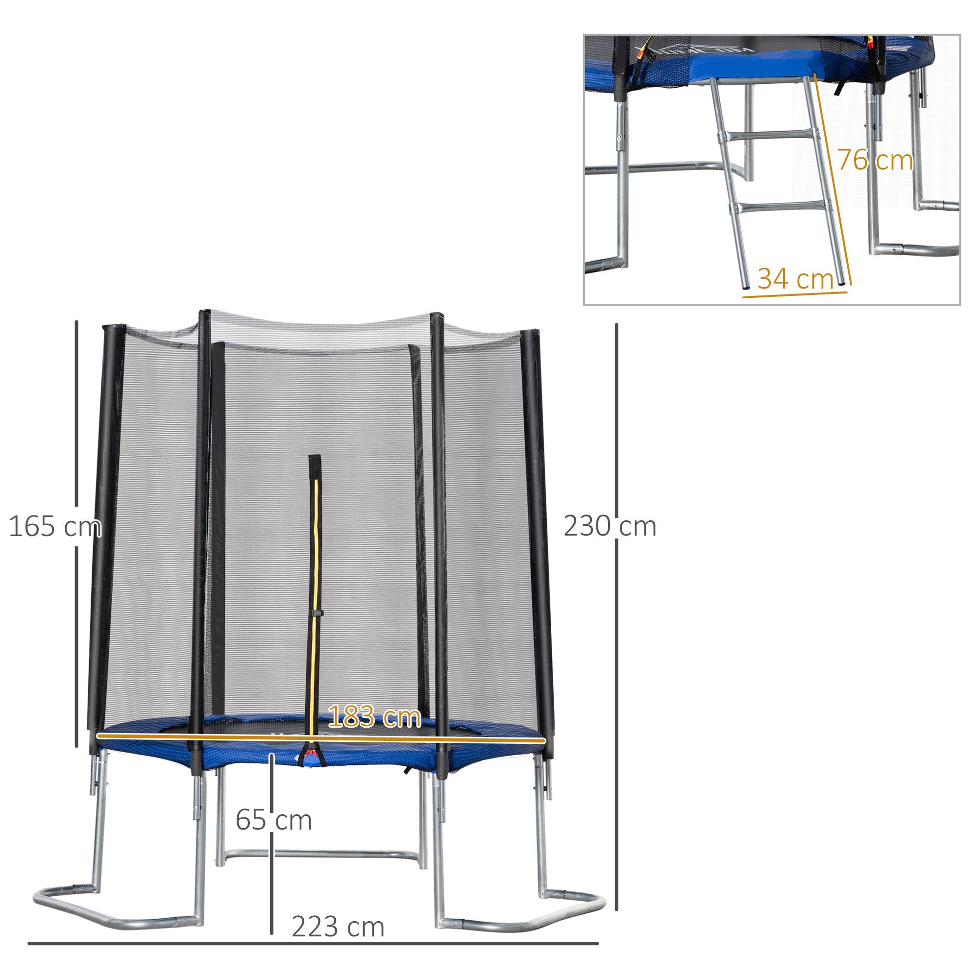 Trampolino Tappeto Elastico per Adulti Ø223x230 cm in con Rete di Sicurezza Blu