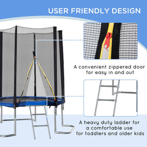 Trampolino Tappeto Elastico per Adulti Ø223x230 cm in con Rete di Sicurezza Blu