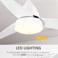 Ventilatore da Soffitto 3 Pale e Lampada LED Ø122x45 cm 6 Velocità Bianco