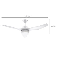 Ventilatore da Soffitto 3 Pale e Lampada LED Ø132x40 cm 6 Velocità Bianco