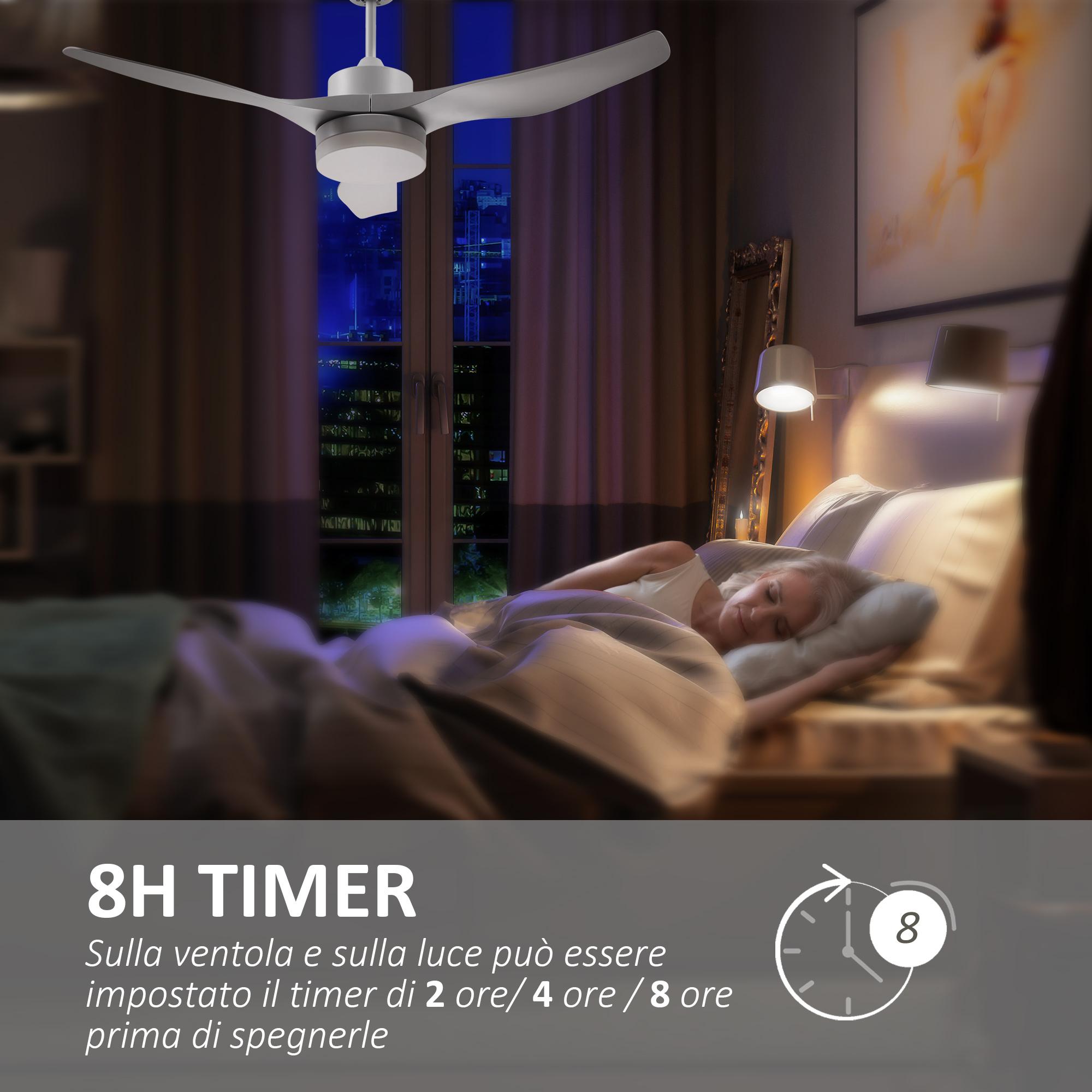 Ventilatore da Soffitto 3 Pale e Lampada LED Ø132x40 cm 6 Velocità Bianco