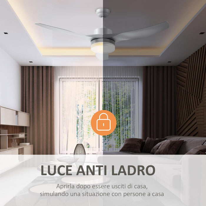 Ventilatore da Soffitto 3 Pale e Lampada LED Ø132x40 cm 6 Velocità Bianco