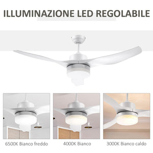 Ventilatore da Soffitto 3 Pale e Lampada LED Ø132x40 cm 6 Velocità Bianco