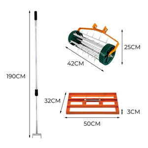 Set 2-in-1 Arieggiatore e Livellatore Prato - Arancione, Acciaio Zincato, Manico 190cm