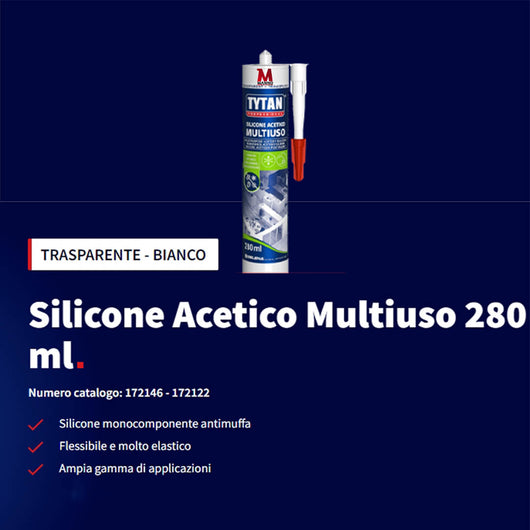 Silicone acetico multiuso Universale Antimuffa 280 ml Tytan Bianco