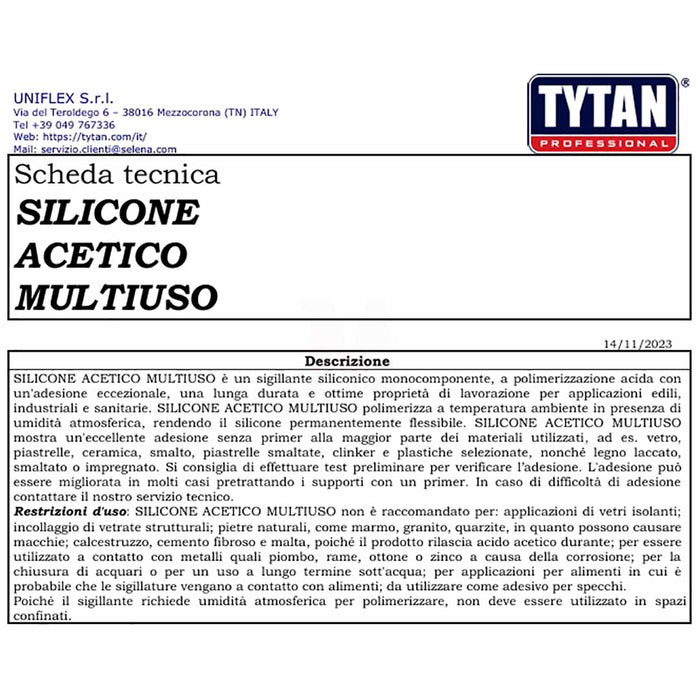 Silicone acetico multiuso Universale Antimuffa 280 ml Tytan Bianco