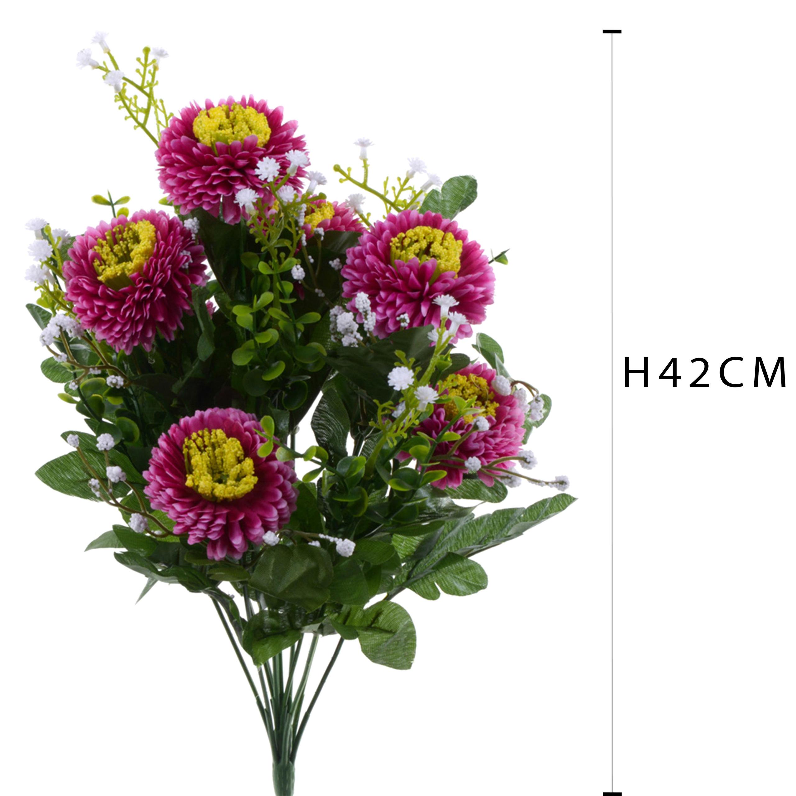 Set 4 Bouquet Artificiali di Aster Pon Pon Altezza 42 cm Viola