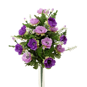 Set 2 Bouquet Artificiale Composto di 14 Fiori Artificiali di Anemone Altezza 46 cm Viola