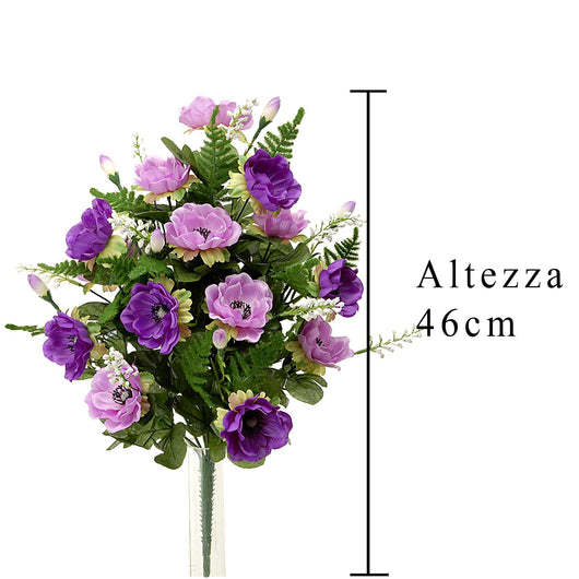 Set 2 Bouquet Artificiale Composto di 14 Fiori Artificiali di Anemone Altezza 46 cm Viola