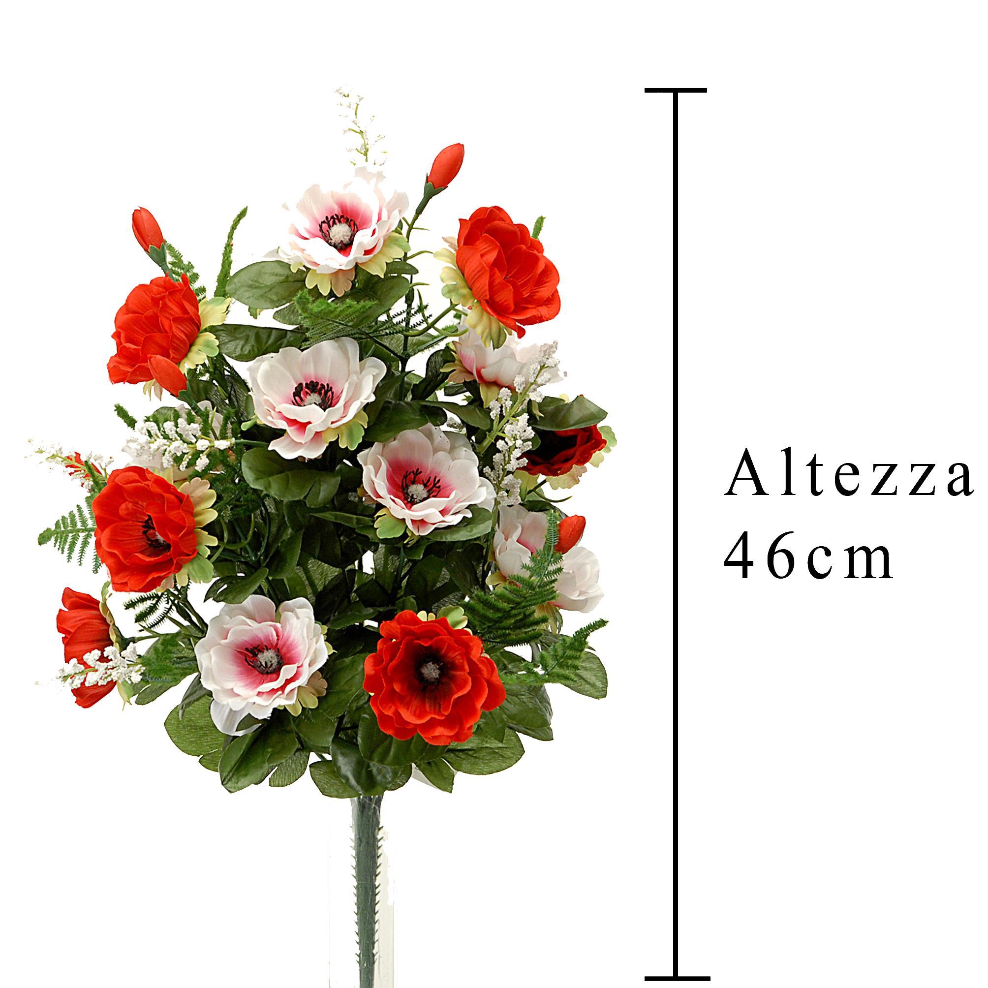 Set 2 Bouquet Artificiale Composto di 14 Fiori Artificiali di Anemone Altezza 46 cm Rosso