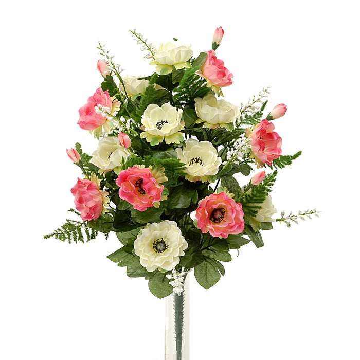 Set 2 Bouquet Artificiale Composto di 14 Fiori Artificiali di Anemone Altezza 46 cm Rosa