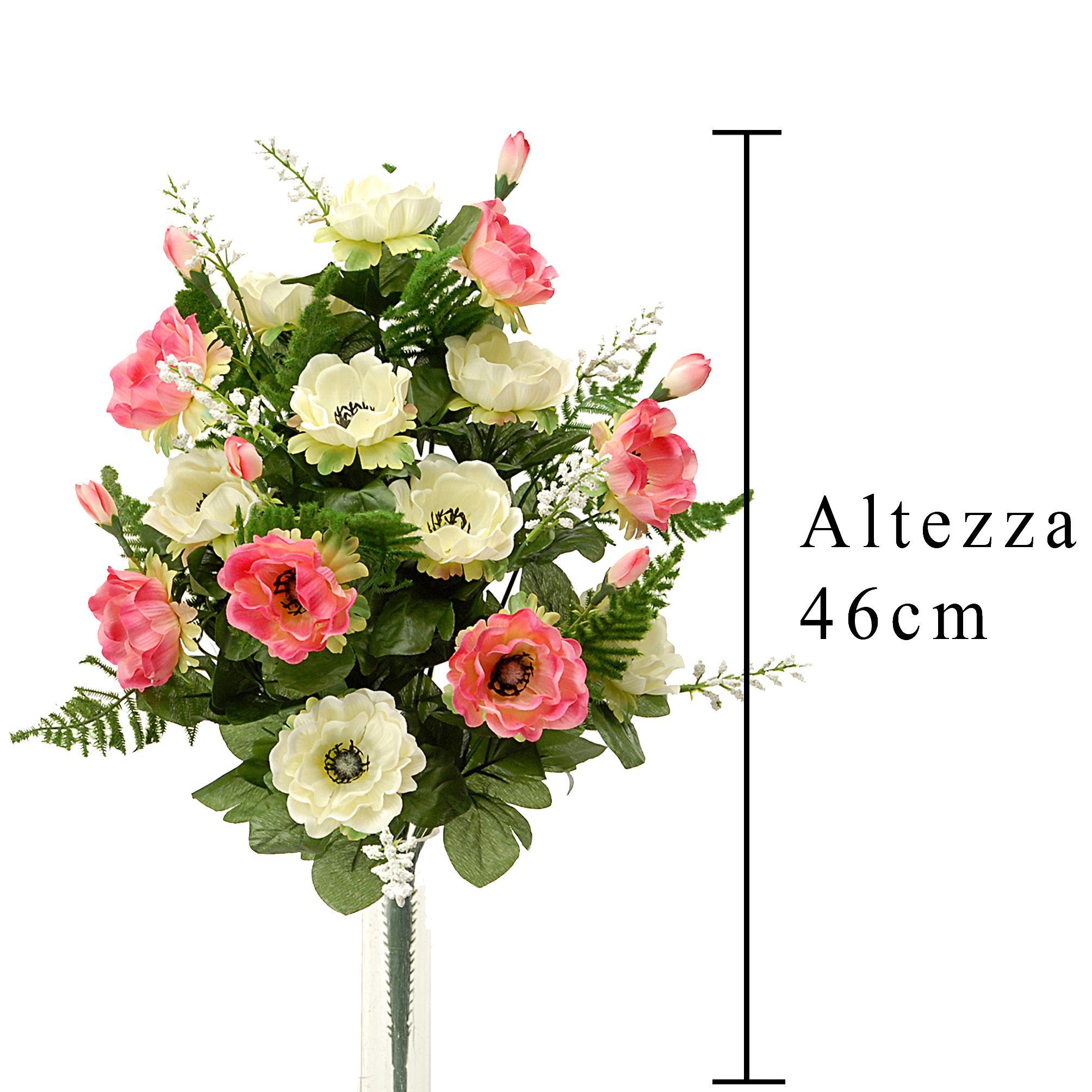 Set 2 Bouquet Artificiale Composto di 14 Fiori Artificiali di Anemone Altezza 46 cm Rosa