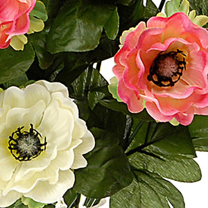 Set 2 Bouquet Artificiale Composto di 14 Fiori Artificiali di Anemone Altezza 46 cm Rosa