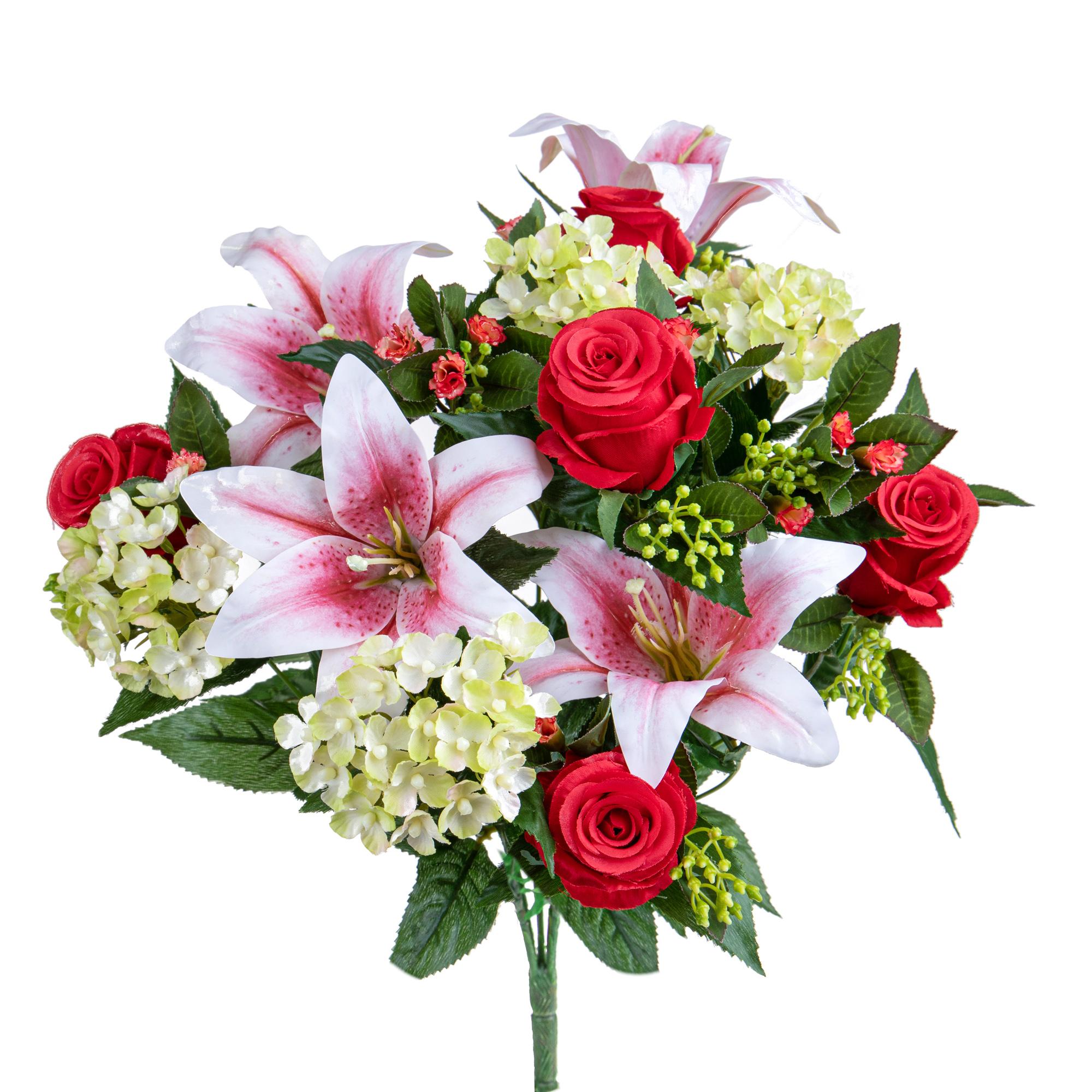 Set 2 Bouquet Artificiali Lilium/achillea H50 cm rosso