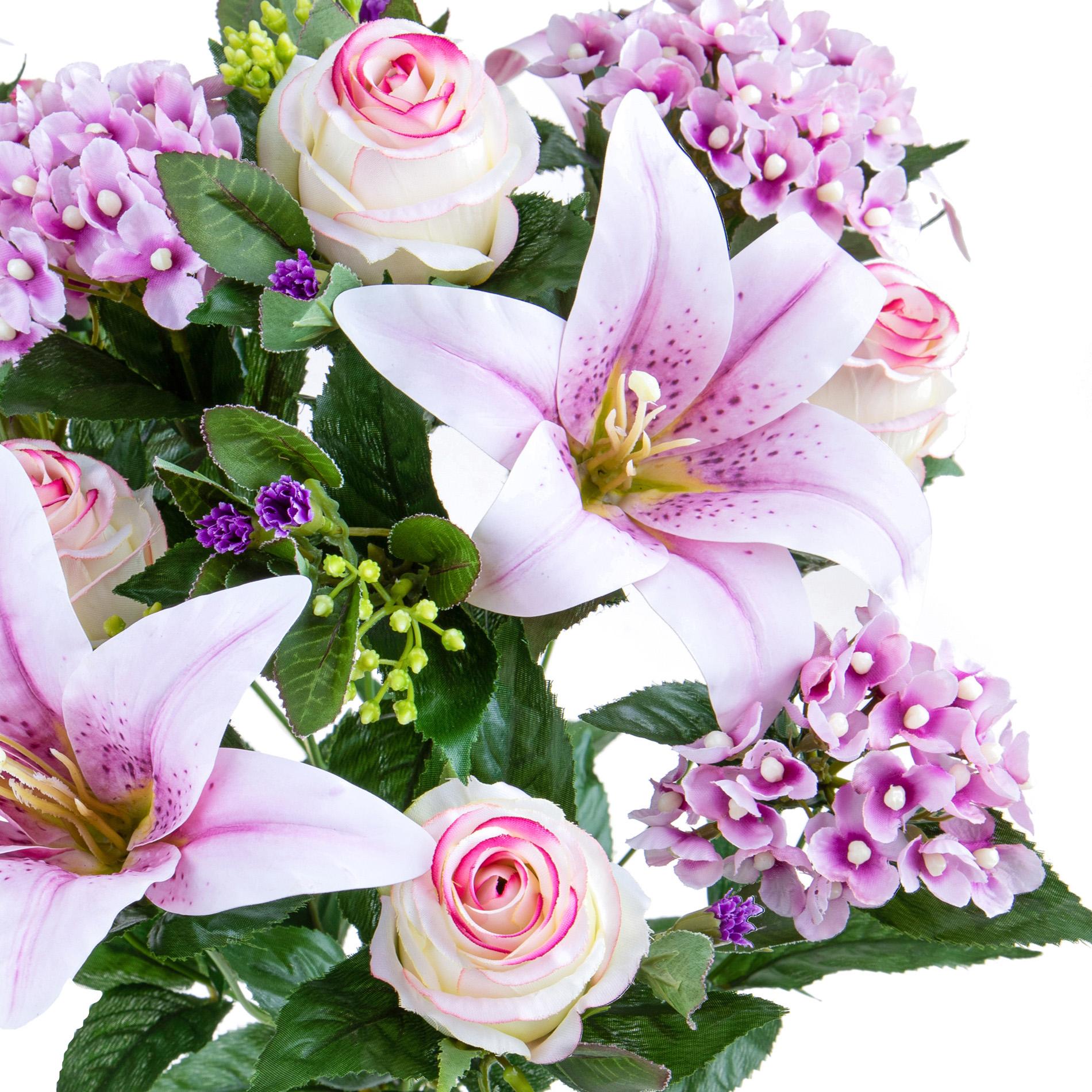 Set 2 Bouquet Artificiali Lilium/achillea 50 cm Rosa