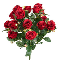 Set 2 Bouquet Artificiale Rose Boccio/Hiperycum per 13 Fiori rosso