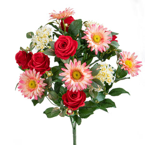 Set 2 Bouquet Artificiale Rose/Gerbera per 16 Fiori rosso