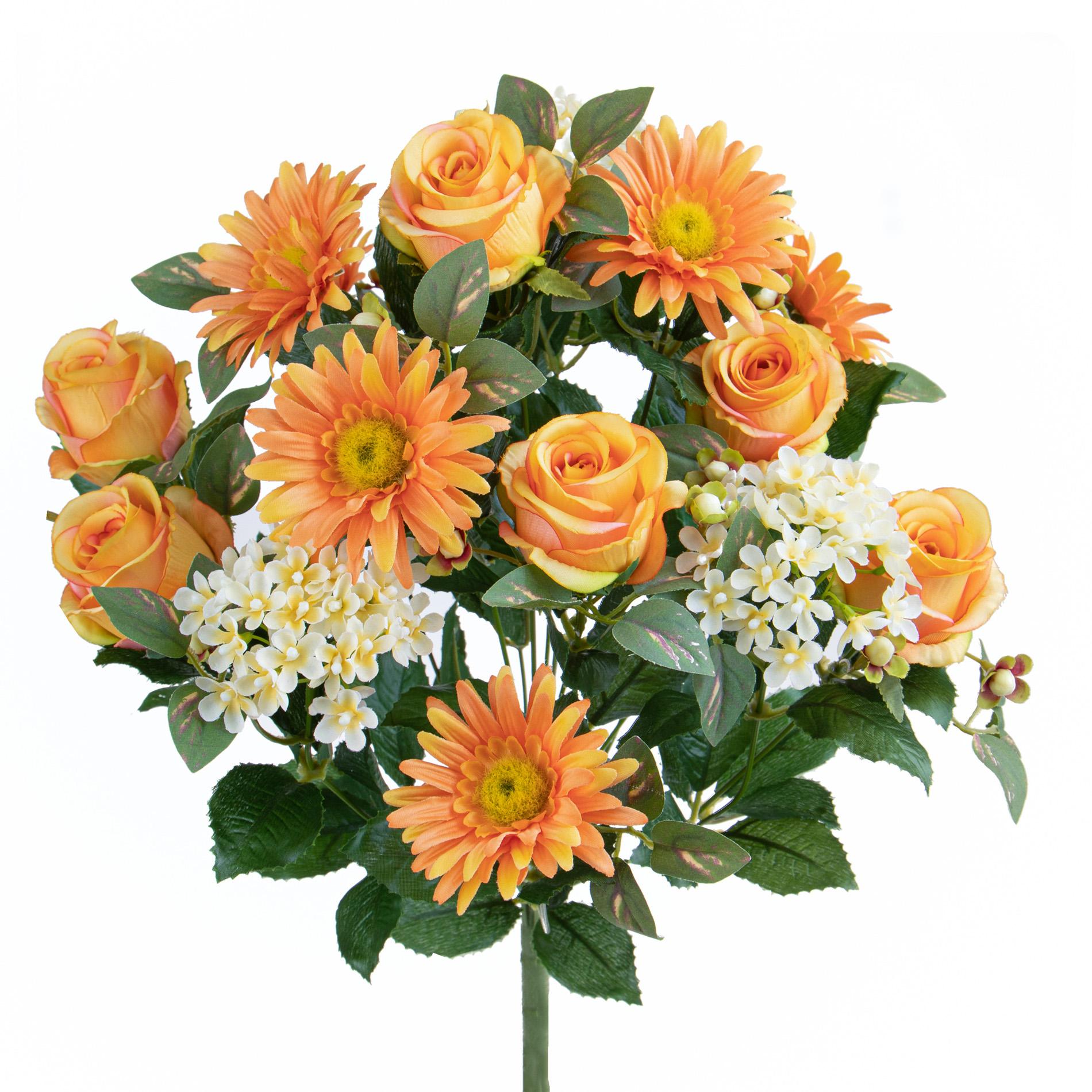 Set 2 Bouquet Artificiale Rose/Gerbera per 16 Fiori Giallo