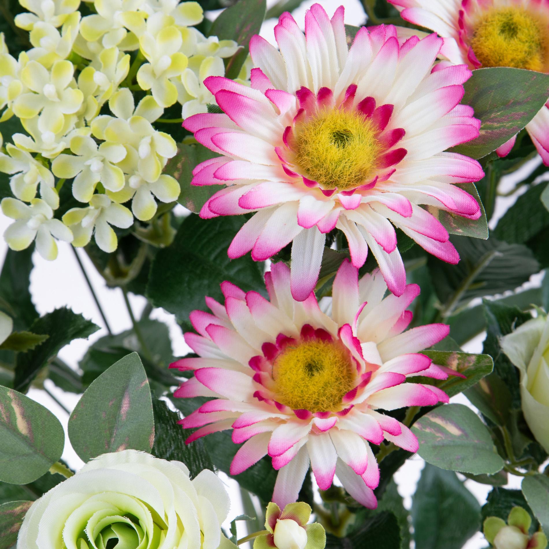 Set 2 Bouquet Artificiale Rose/Gerbera per 16 Fiori Verde