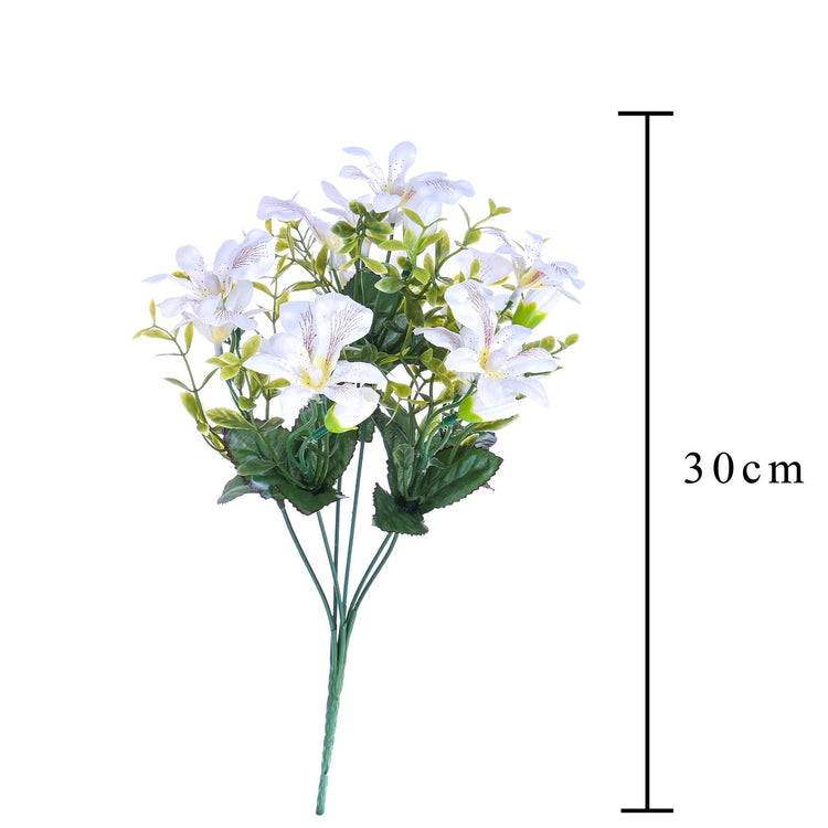 Set 8 Bouquet Artificiali Mini di Orchidee Altezza 30 cm Bianco