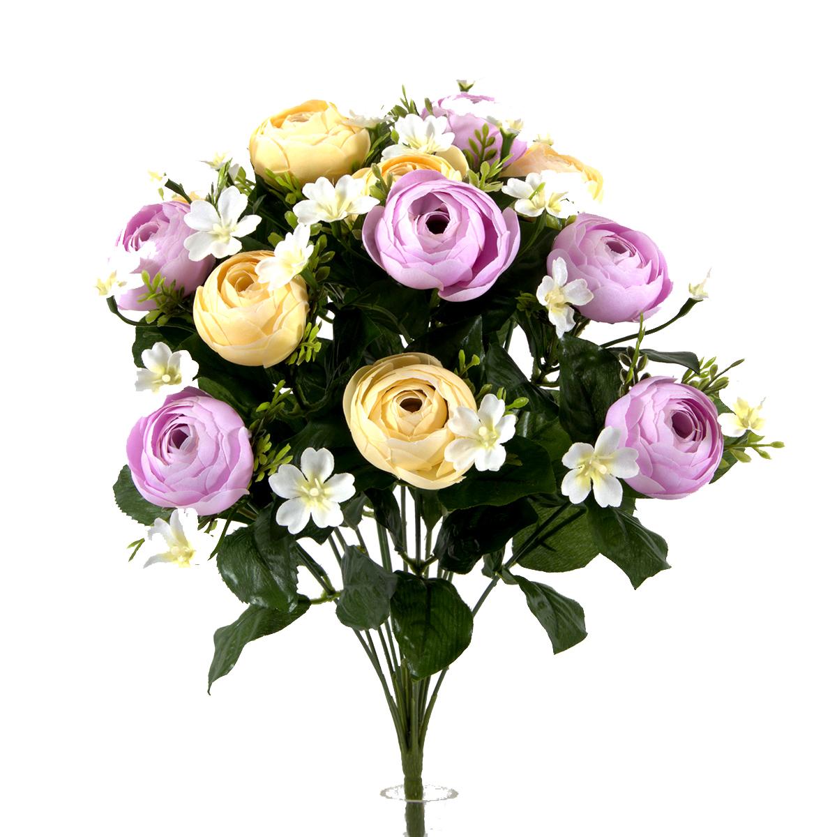 Set 2 Bouquet Artificiale di Ranuncoli Composto da 13 Fiori Altezza 44 cm