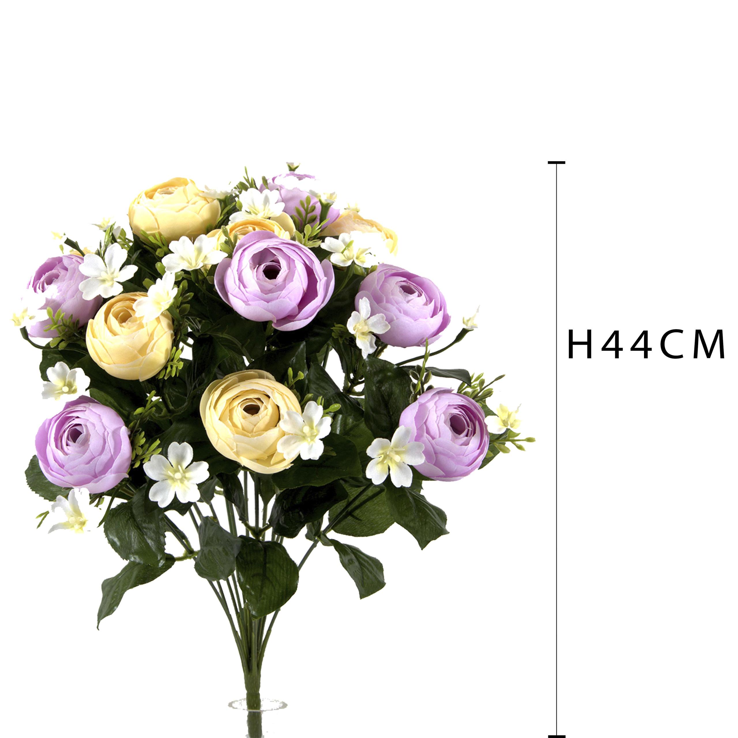 Set 2 Bouquet Artificiale di Ranuncoli Composto da 13 Fiori Altezza 44 cm