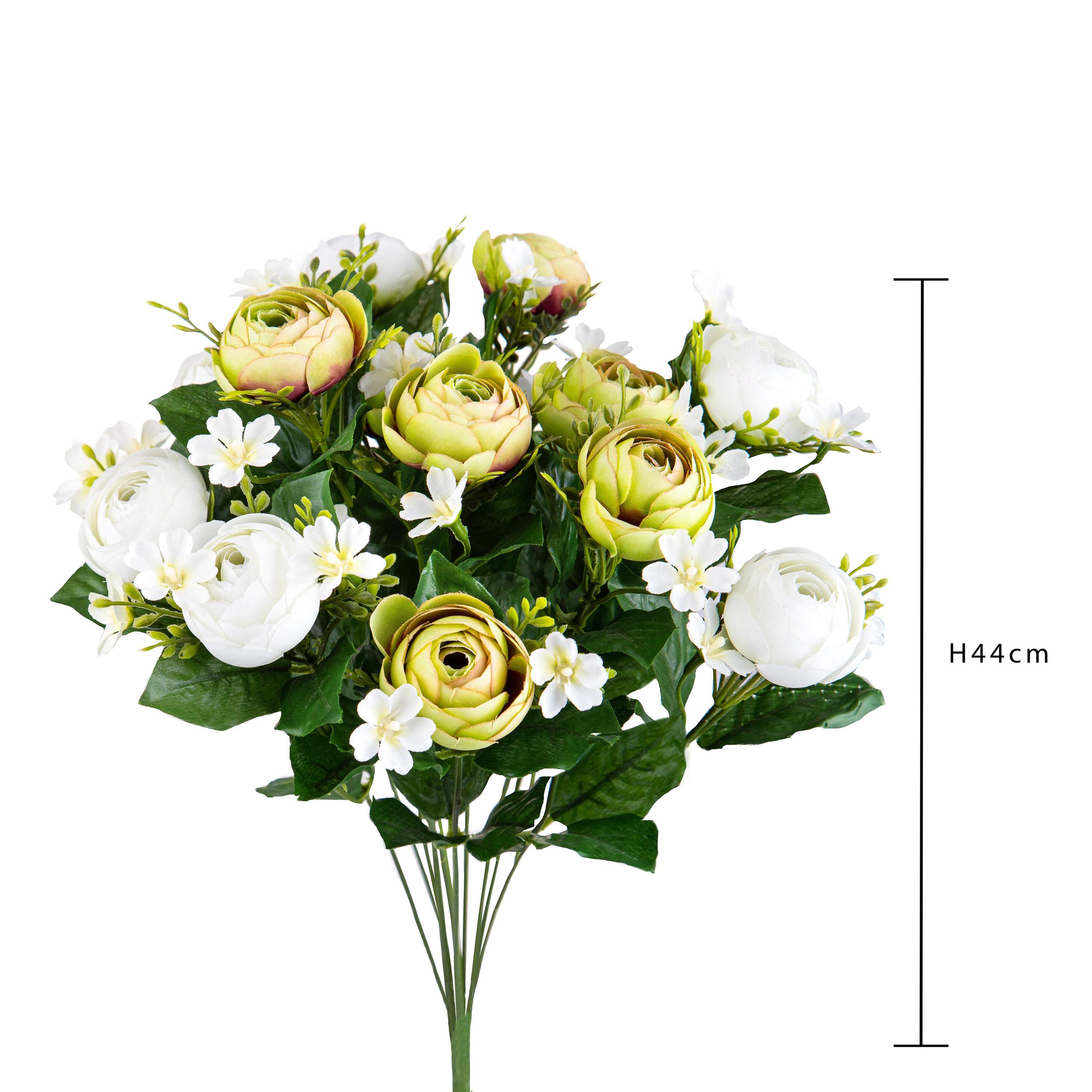 Set 2 Bouquet Artificiale di Ranuncoli Composto da 13 Fiori Altezza 44 cm Verde