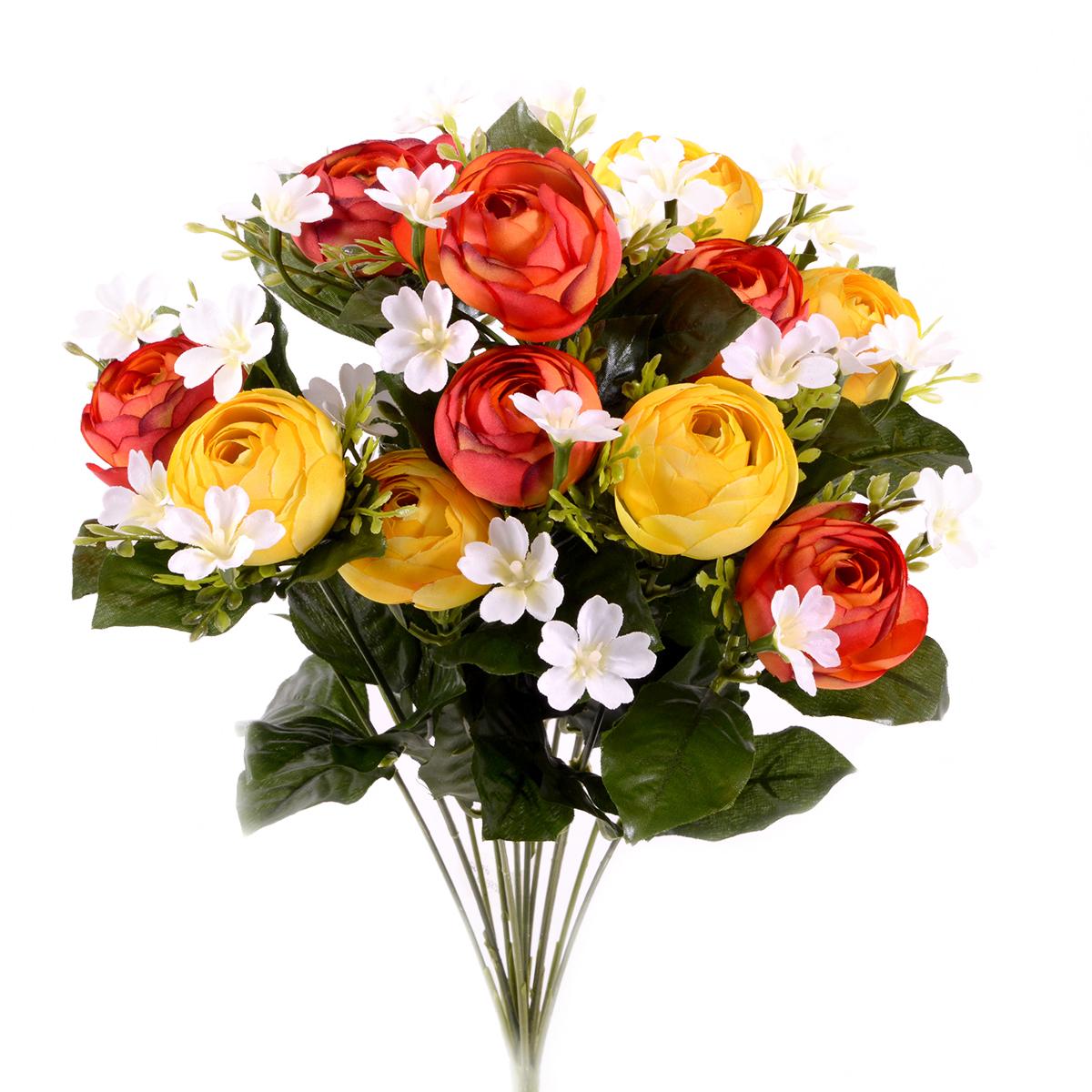 Set 2 Bouquet Artificiale di Ranuncoli Composto da 13 Fiori Altezza 44 cm Arancio