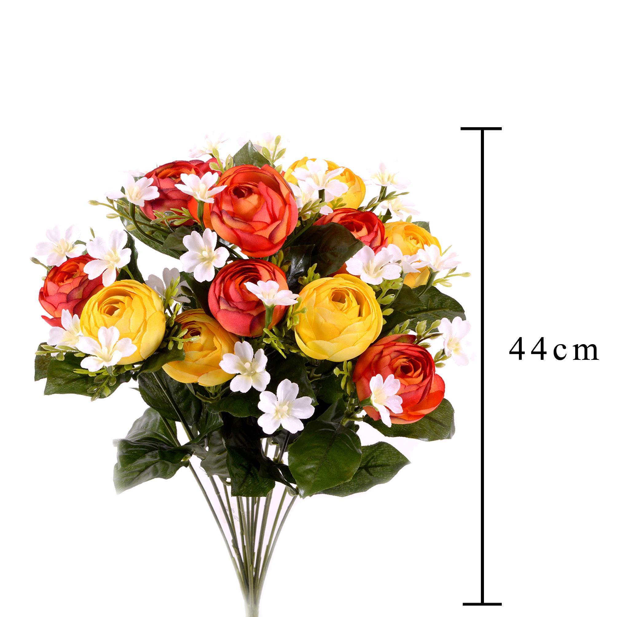 Set 2 Bouquet Artificiale di Ranuncoli Composto da 13 Fiori Altezza 44 cm Arancio