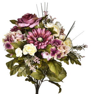 Set 2 Bouquet Artificiale di Ortensie con Rose Altezza 34 cm Viola