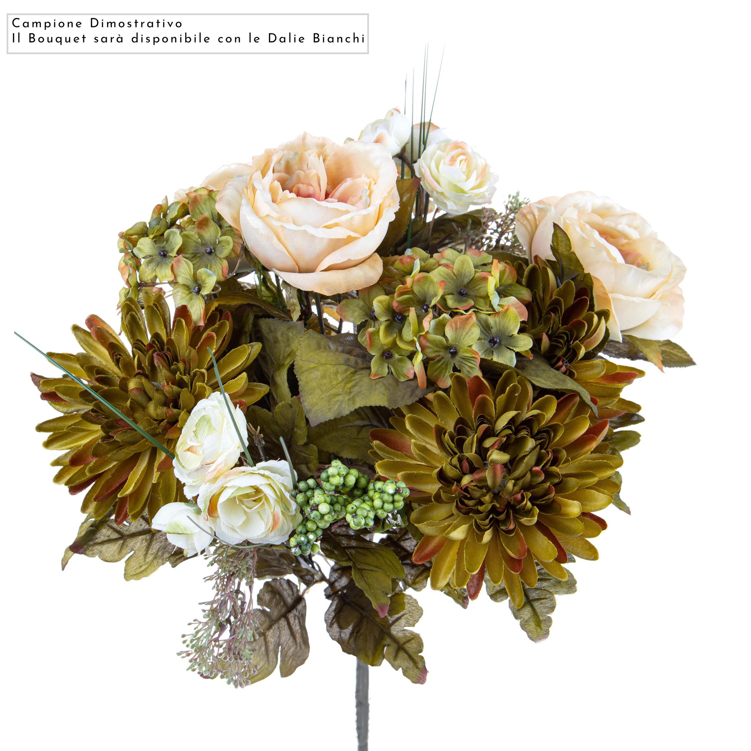 Set 2 Bouquet Artificiale Composta da Rose e Dalie Altezza 34 cm Marrone