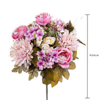 Set 2 Bouquet Artificiale Composta da Rose e Dalie Altezza 34 cm Viola