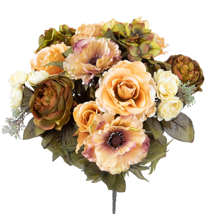 Set 2 Bouquet Artificiale Composta da Rose e Ortensie Altezza 34 cm Marrone