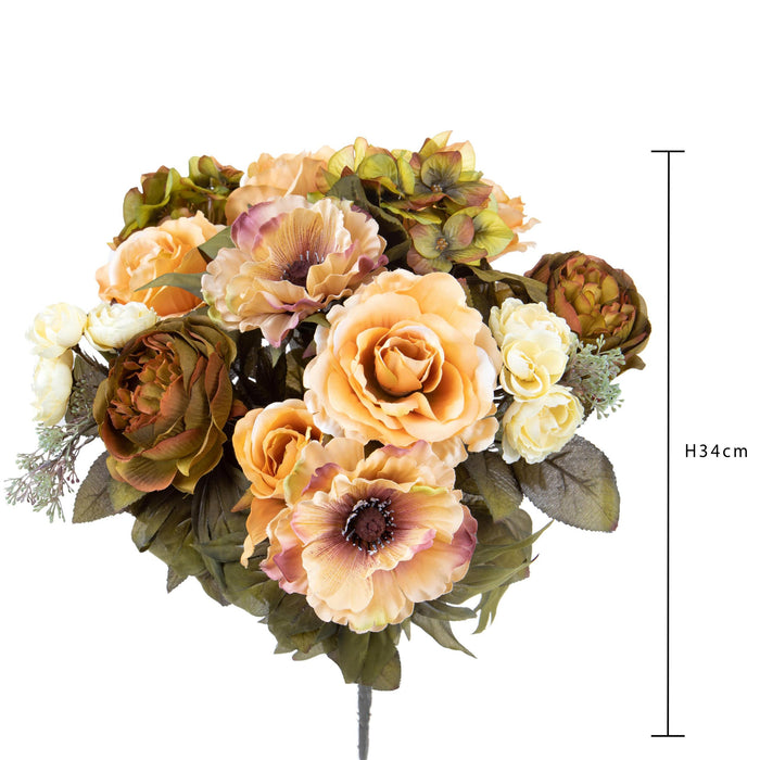 Set 2 Bouquet Artificiale Composta da Rose e Ortensie Altezza 34 cm Marrone