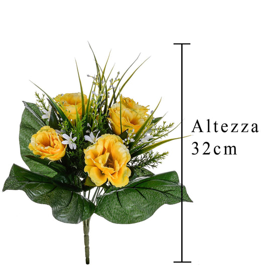 Set 3 Bouquet Artificiali di Lisiantus Altezza 32 cm Giallo