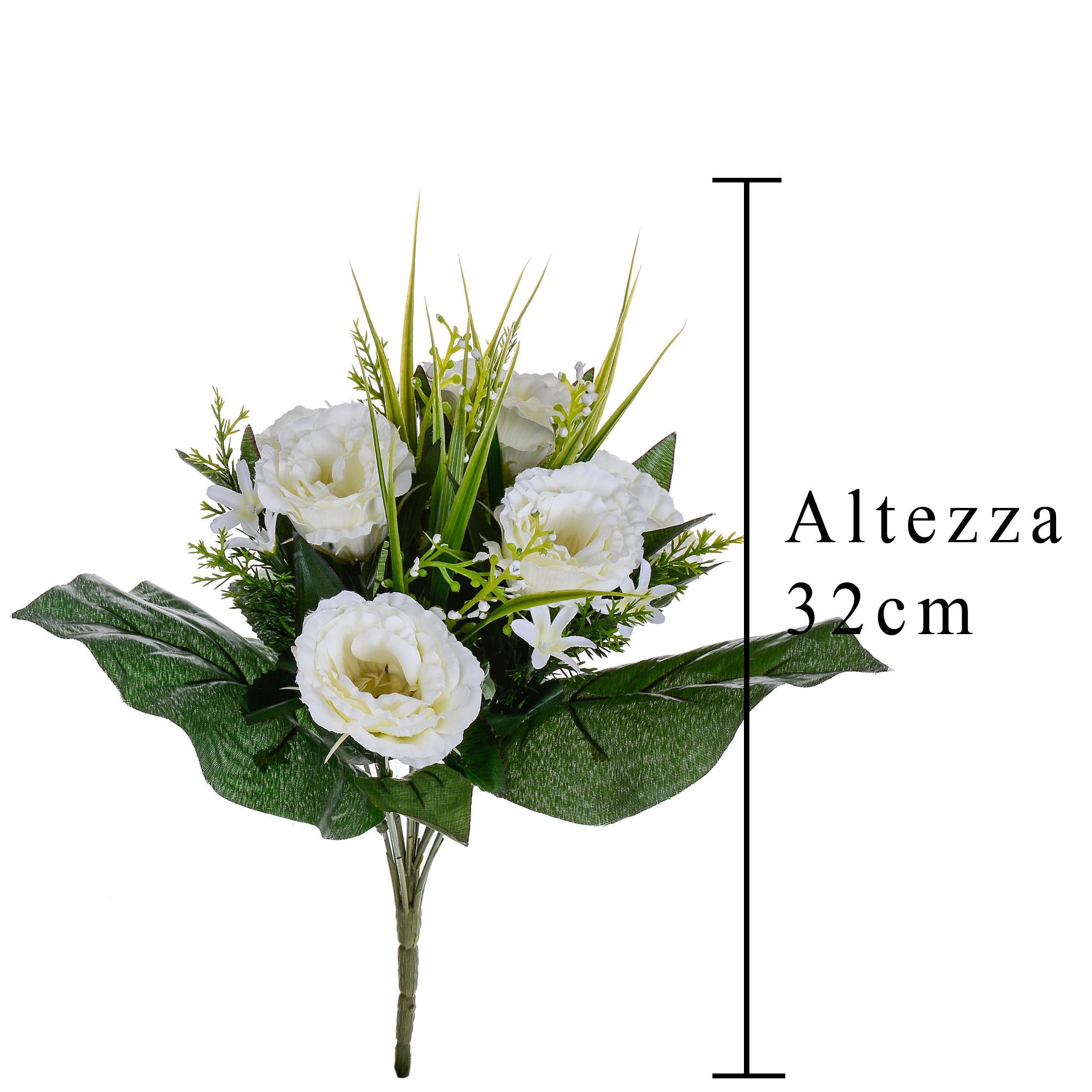 Set 3 Bouquet Artificiali di Lisiantus Altezza 32 cm Bianco