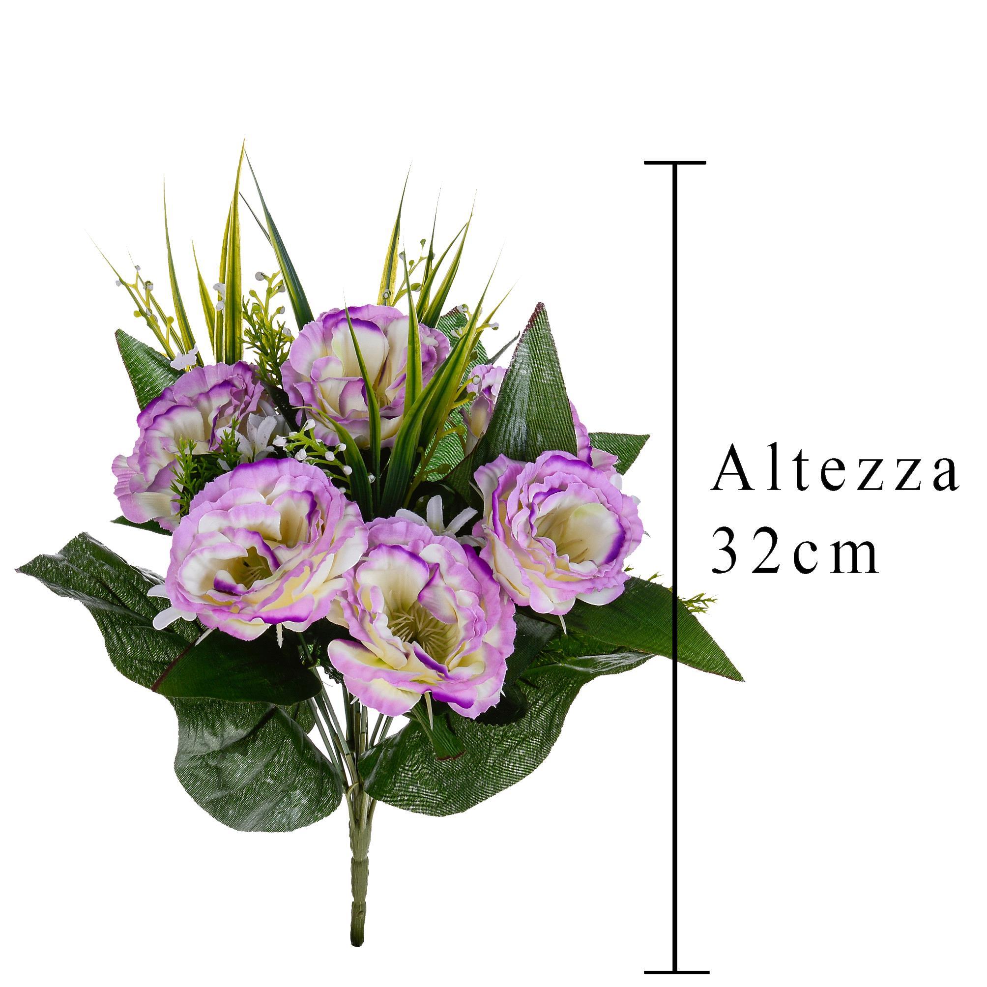 Set 3 Bouquet Artificiali di Lisiantus Altezza 32 cm Rosa