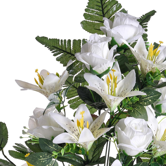 Set 2 Bouquet Artificiale Frontale Composto da 14 Rose Artificiali e Lilium Altezza 55 cm