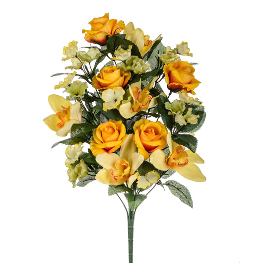 Set 2 Bouquet Artificiale Frontale di Rose e Cymbidium Altezza 53 cm Arancio