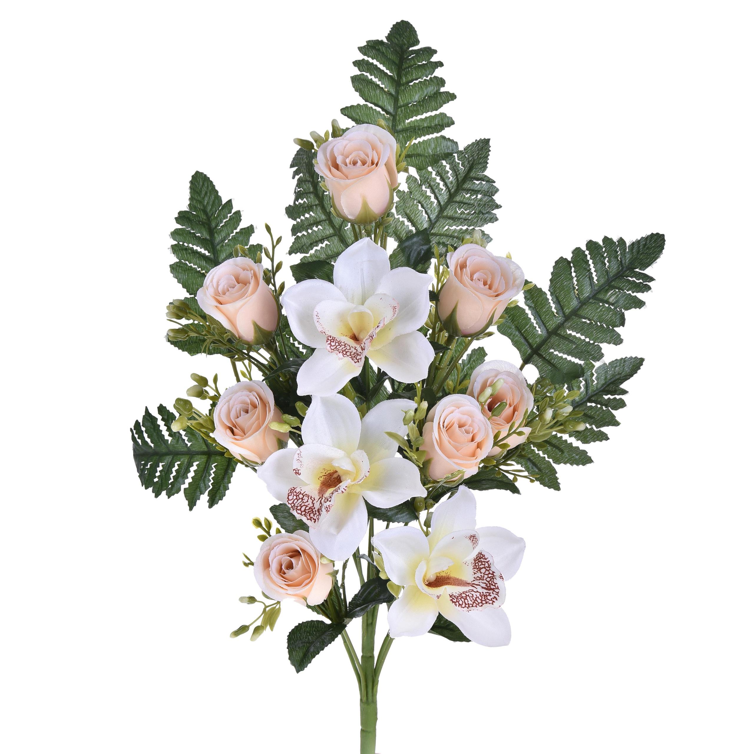 Set 4 Bouquet Artificiali Frontale di Cymbidium e Rose Altezza 43 cm