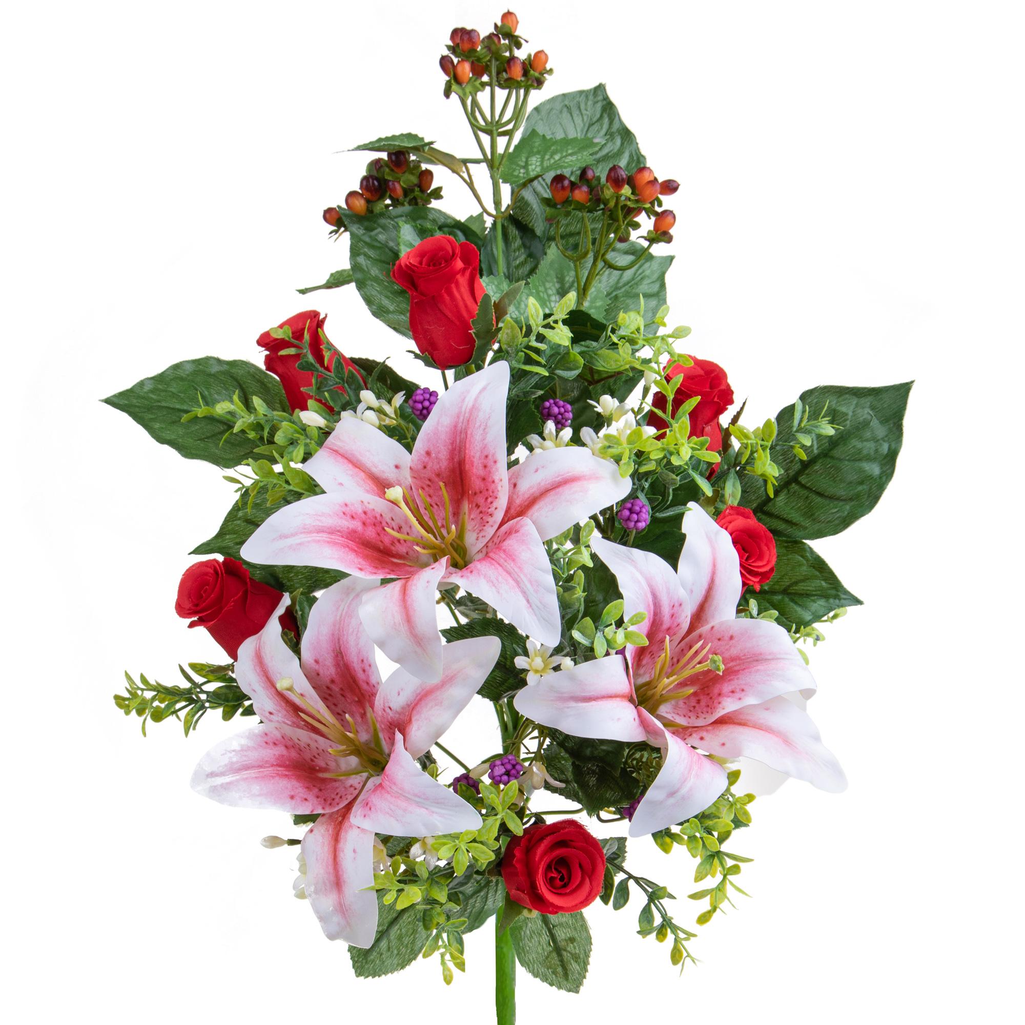 Set 2 Frontale Artificiali Lilium/Rose 54 cm rosso