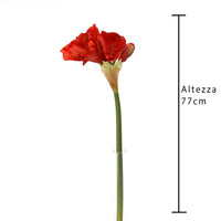 Set 3 Fiori Artificiali di Amaryllis Altezza 77 cm Rosso