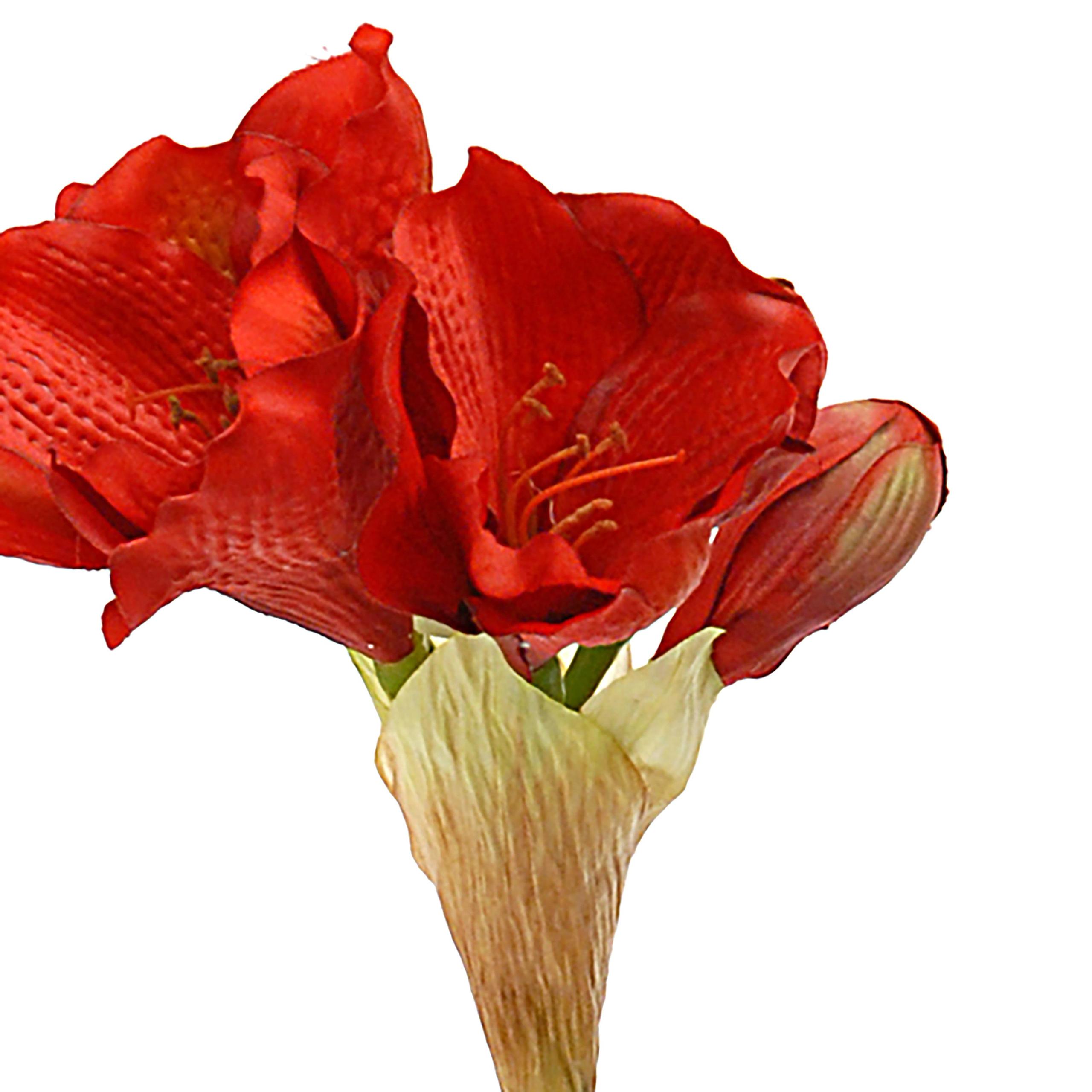 Set 3 Fiori Artificiali di Amaryllis Altezza 77 cm Rosso