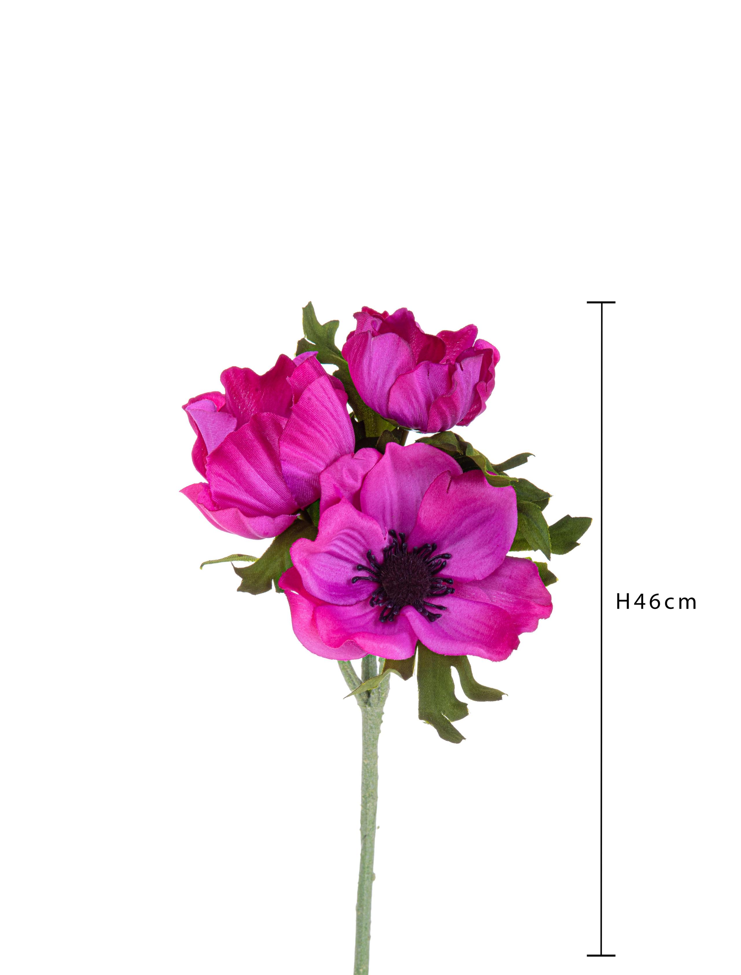 Set 8 Fiori Artificiali di Anemone Composta da 3 Fiori Altezza 46 cm Rosa