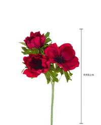 Set 8 Fiori Artificiali di Anemone Composta da 3 Fiori Altezza 46 cm Rosso