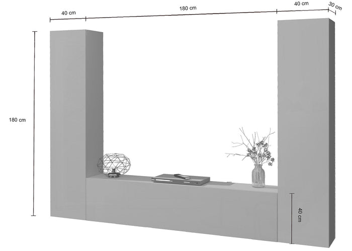 Parete Attrezzata Soggiorno 260x30x180 cm Maruska n°11 Grigio Antracite Opaco